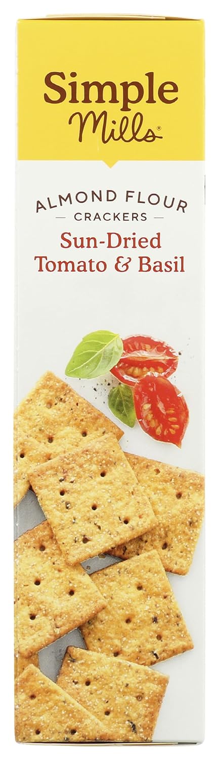 Simple Mills Almond Flour Crackers, Sundried Tomato & Basil, Gluten Free, Flax Seed, Sunflower Seeds, Corn Free, Good for Snacks, Made with whole foods, (Packaging May Vary), 4.25 Ounce