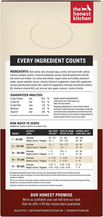 The Honest Kitchen Human Grade Wholemade™ Dehydrated Dog Food, Whole Grain Beef & Salmon, 10 lb (makes 40lbs)