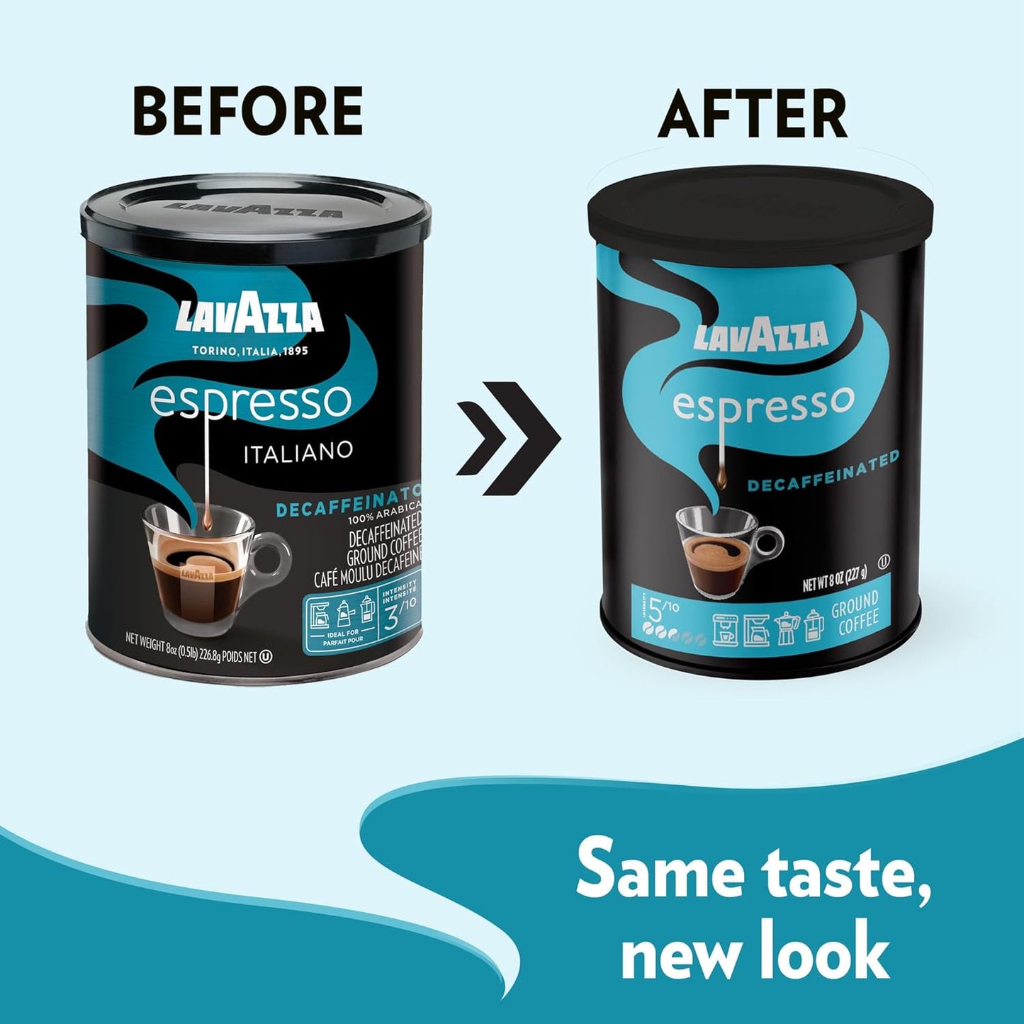Lavazza Decaf Ground Espresso, Medium Roast, 8-Oz Cans (4 Pack) - Authentic Italian, Non GMO, Sweet & Fruity - Packaging May Vary