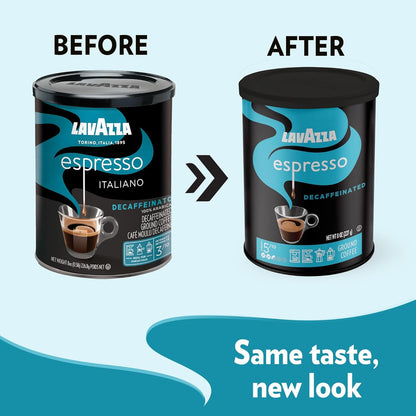 Lavazza Decaf Ground Espresso, Medium Roast, 8-Oz Cans (4 Pack) - Authentic Italian, Non GMO, Sweet & Fruity - Packaging May Vary
