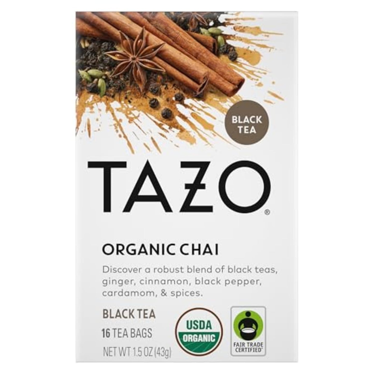 TAZO Organic Chai Black Tea Bags, Chai Tea, 96 Total Tea Bags (16ct - Pack of 6)