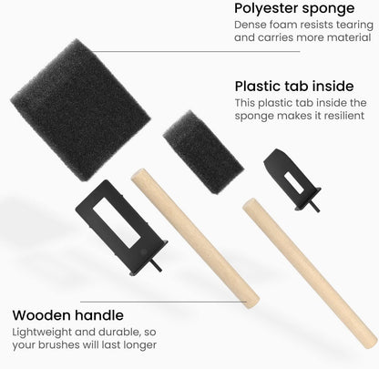 ARTEZA Foam Paint Brushes Set of 50, 1 and 2 Inch Sponge Paint Brushes with Wooden Handles, Craft Paint Brush Set for Acrylic Painting, Wood Staining, Varnish, and DIY Projects