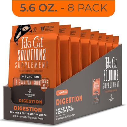 Tiki Cat Solutions Supplements Digestion Mousse, Chicken & Egg in Broth, Formulated to Support Healthy Digestion, Functional Cat Food Supplement, 5.6 oz. Pouch (Pack of 20)
