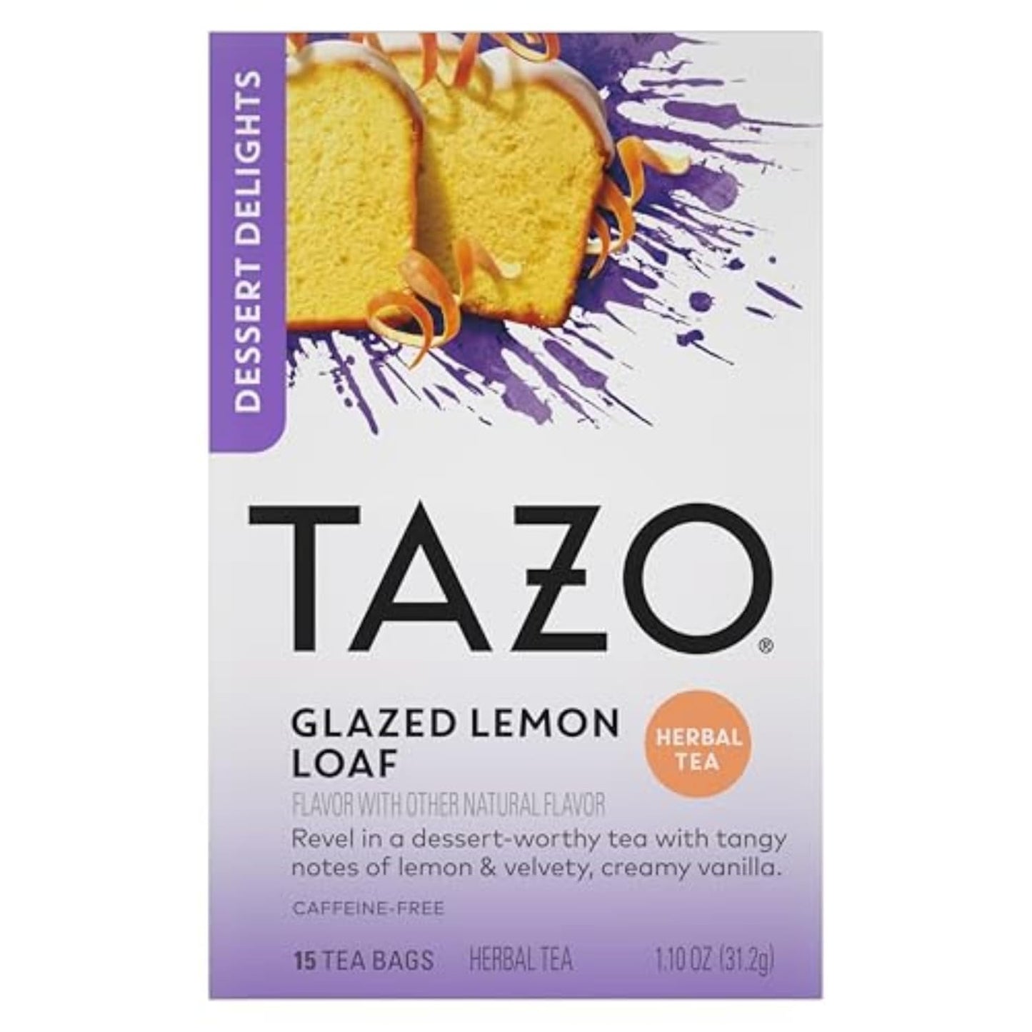 TAZO Glazed Lemon Loaf Herbal Tea Bags, Aromatic Blend, Caffeine-Free, 15 Tea Bags, 6 Count