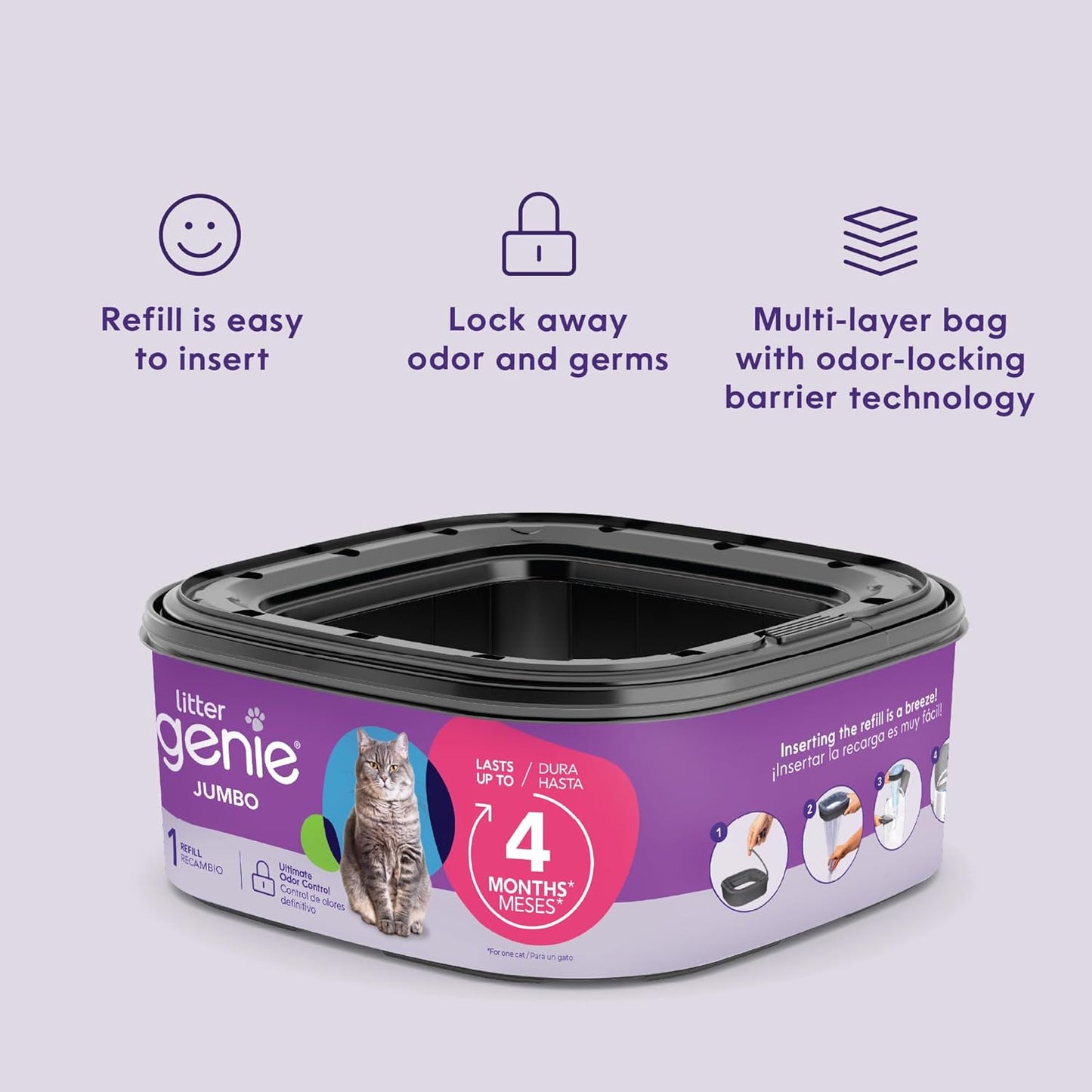 Litter Genie Refill Bags | 28 FT Jumbo (2-Pack) | Lasts Up to 8 Months | Ultimate Odor Control for Cat Litter Disposal