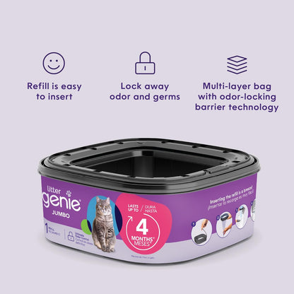 Litter Genie Refill Bags | 28 FT Jumbo (2-Pack) | Lasts Up to 8 Months | Ultimate Odor Control for Cat Litter Disposal