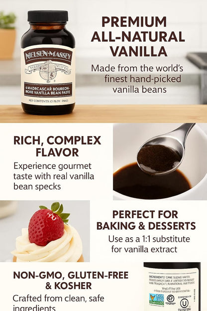 Nielsen-Massey Pure Vanilla Bean Paste, 10 oz | All-Natural, Certified Kosher Premium Baking & Cooking Vanilla with Real Bean Specks | Non-GMO & Gluten-Free