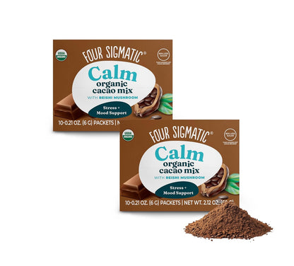 Four Sigmatic Mushroom Hot Cacao Mix with Reishi | Organic Reishi Mushroom, Cinnamon, Cardamom, Reduces Anxiety & Stress, Improves Sleep | USDA Organic | Vegan & Paleo (2 Packs of 10 Packets)