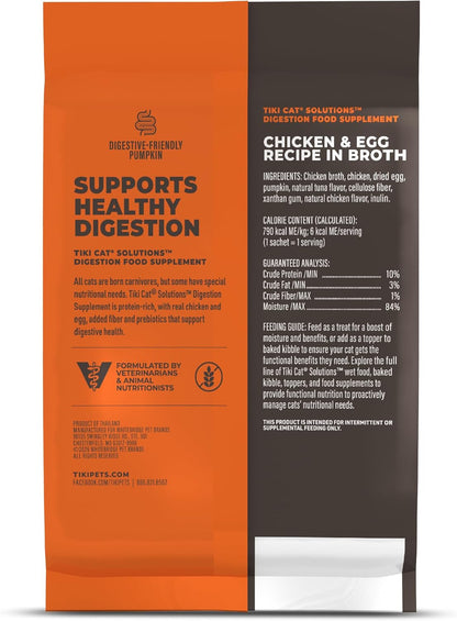 Tiki Cat Solutions Supplements Digestion Mousse, Chicken & Egg in Broth, Formulated to Support Healthy Digestion, Functional Cat Food Supplement, 5.6 oz. Pouch (Pack of 20)