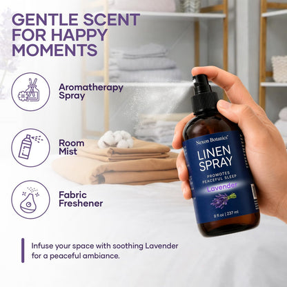 Lavender Linen Spray 8 fl oz - Refreshing Fabric Refresher & Pillow Spray for Bedding, Bed Sheets & Room - Soothing Room Mist - Nexon Botanics