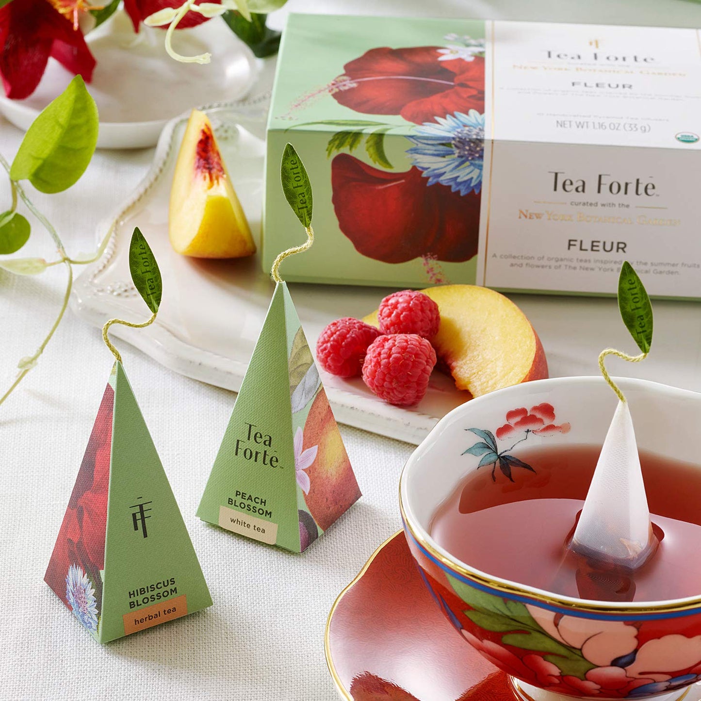 Tea Forte Premium Petite Presentation Box Gift Set Sampler, 10 Count, 2 of Each Blend Individually Wrapped Handcrafted Pyramid Infuser Bags, Fleur Tea