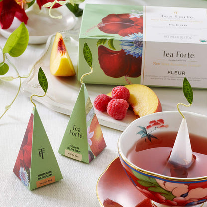 Tea Forte Premium Petite Presentation Box Gift Set Sampler, 10 Count, 2 of Each Blend Individually Wrapped Handcrafted Pyramid Infuser Bags, Fleur Tea