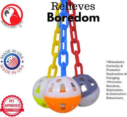 Bonka Bird Toys 1467 Ball Clanger Plastic Colorful Noisy Rattle Parrot Cage Toy Parrotlet, Parakeet, Budgie, and Similar Breeds