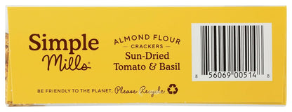 Simple Mills Almond Flour Crackers, Sundried Tomato & Basil, Gluten Free, Flax Seed, Sunflower Seeds, Corn Free, Good for Snacks, Made with whole foods, (Packaging May Vary), 4.25 Ounce