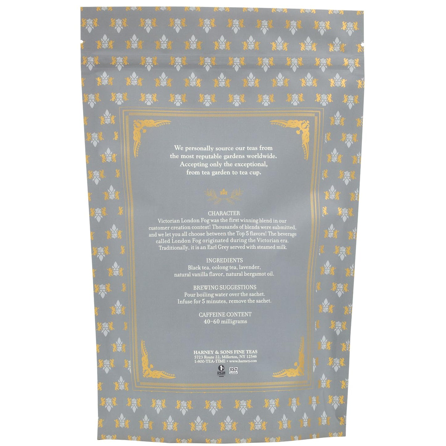 Harney & Son Victorian London Fog, Bag of 50 Sachets, Black and Oolong Tea with Bergamot, Vanilla Flavor and Lavender