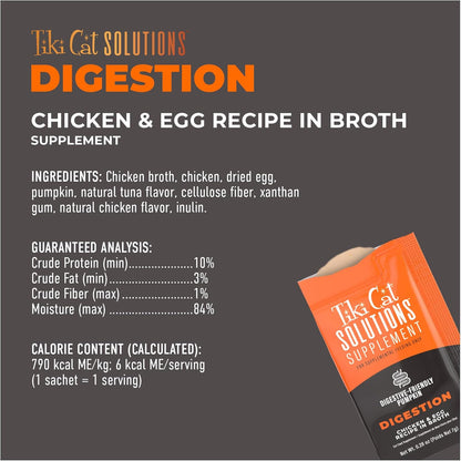 Tiki Cat Solutions Supplements Digestion Mousse, Chicken & Egg in Broth, Formulated to Support Healthy Digestion, Functional Cat Food Supplement, 5.6 oz. Pouch (Pack of 20)