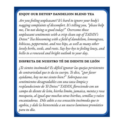 Tadin Detox Dandelion Tea Blend. Caffeine Free. 24 Tea Bags. 1.19 oz. Pack of 3