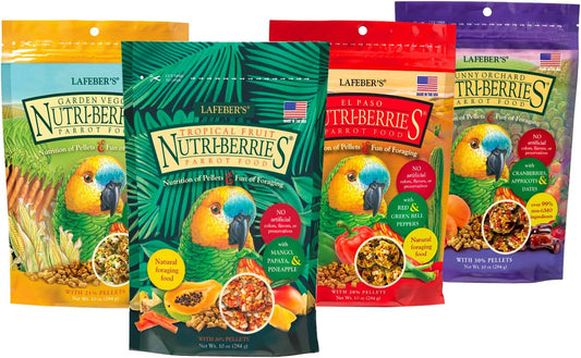 LAFEBER'S Gourmet Nutri-Berries Pet Bird Food Variety Sampler Bundles, Made with Non-GMO and Human-Grade Ingredients, for Parrots, 10 oz. Each (4 Pk Bundle)