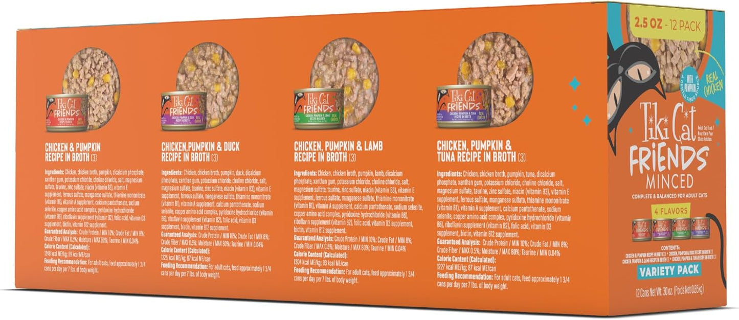 Tiki Cat Friends Chicken Variety Pack, High Protein & High Moisture Wet Cat Food for Adult Cats, 2.5 oz. Can (12 Count)