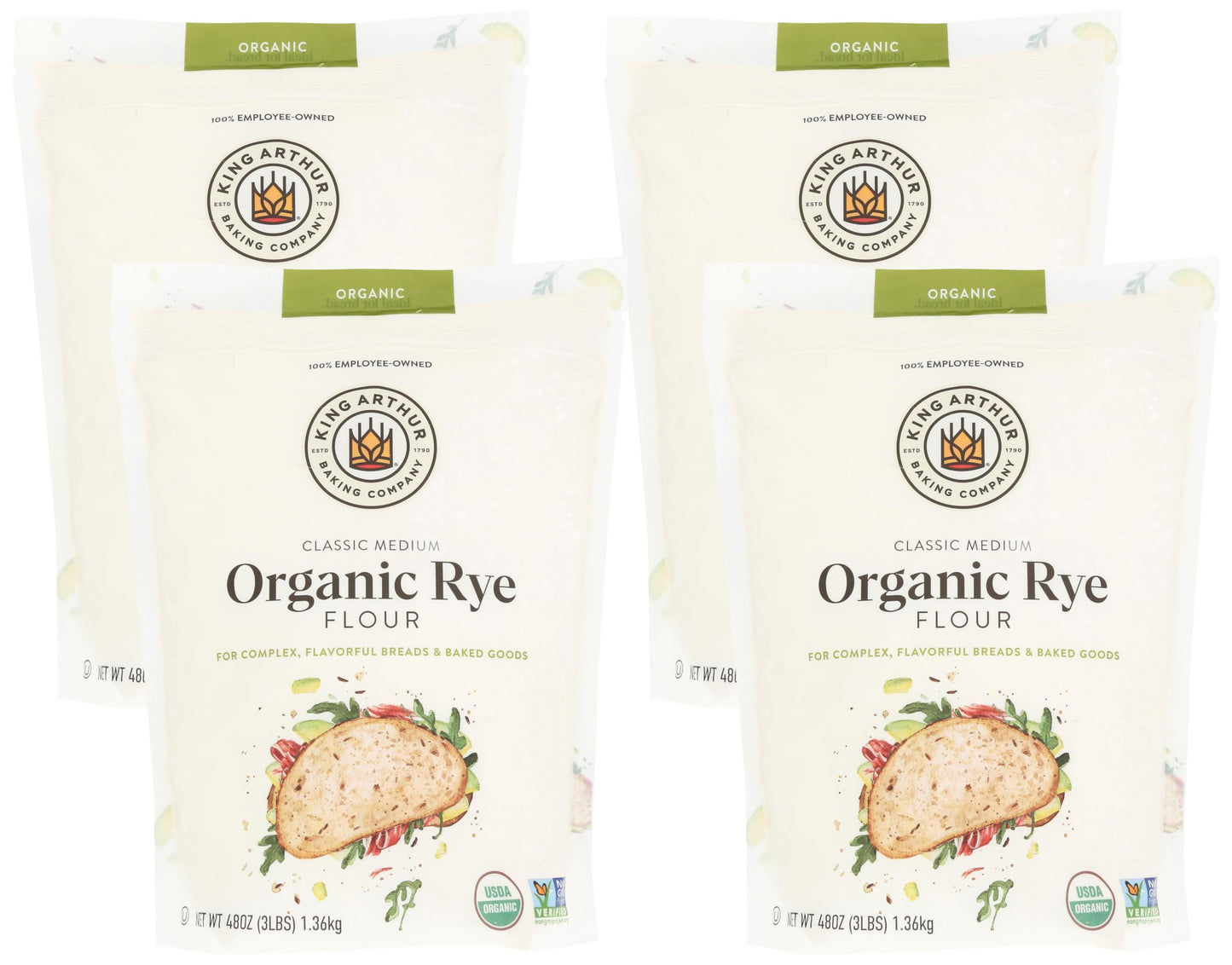 King Arthur Organic Medium Rye Flour - 3 lbs for Complex Flavorful Breads & Baked Goods - 100% US Grown & Milled - Non-GMO Project Verified - Robust Flavor for Rye Bread, Cookies & More