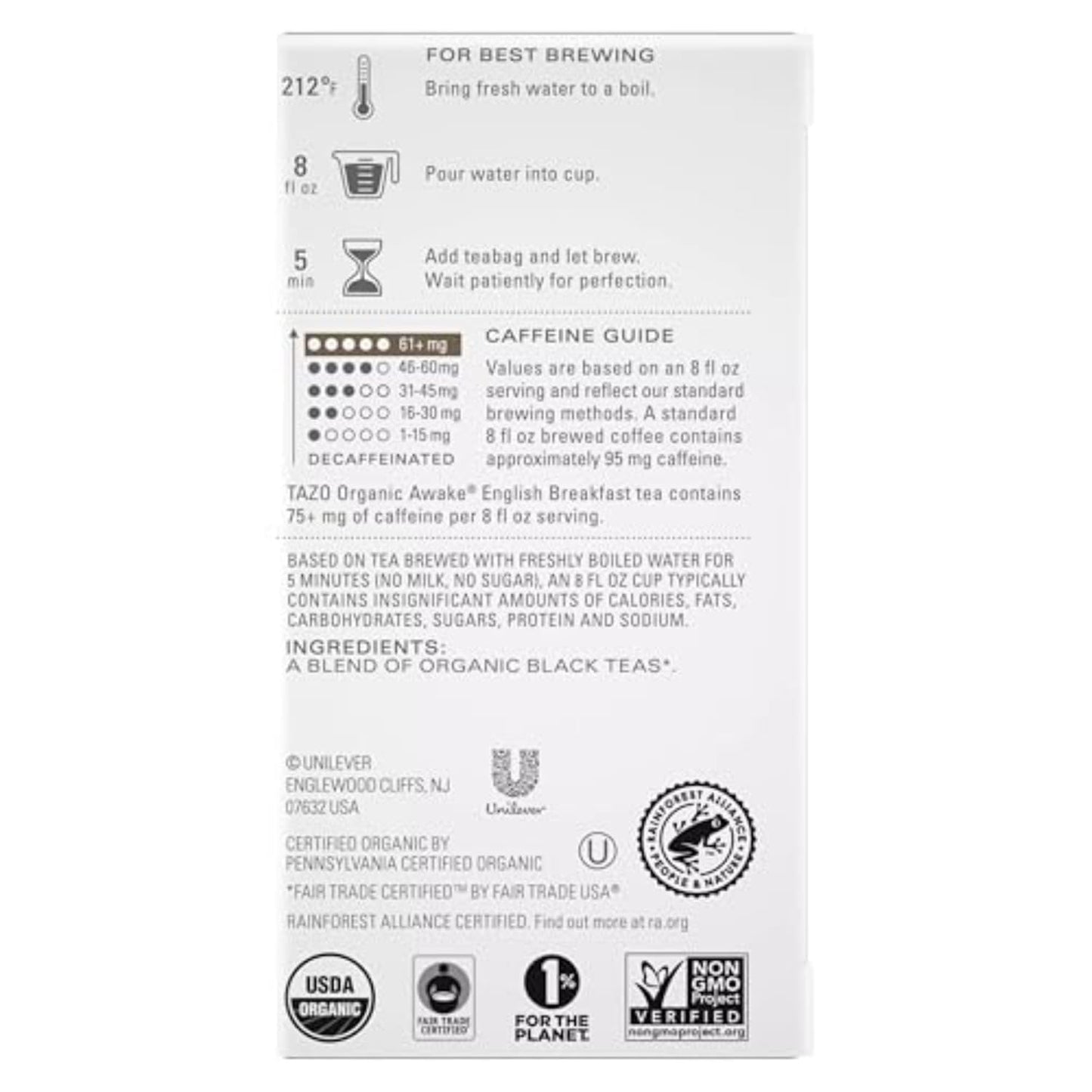 TAZO Organic Awake English Breakfast Black Tea Bags, 96 (16ct - Pack of 6)