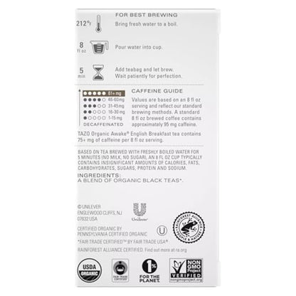 TAZO Organic Awake English Breakfast Black Tea Bags, 96 (16ct - Pack of 6)