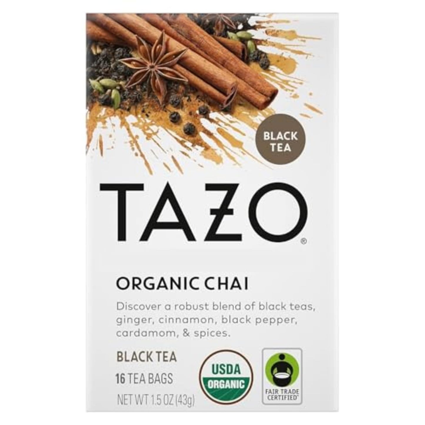 TAZO Organic Chai Black Tea Bags, Chai Tea, 96 Total Tea Bags (16ct - Pack of 6)