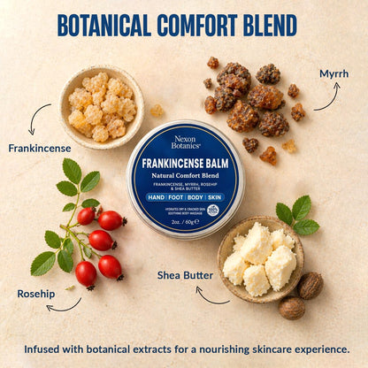 Frankincense Balm 2 fl oz - Soothing Muscle Comfort and Deep Hydration for Dry Skin with Myrrh, Calendula, Bisabolol, Rosehip & Vitamin E - Nexon Botanics