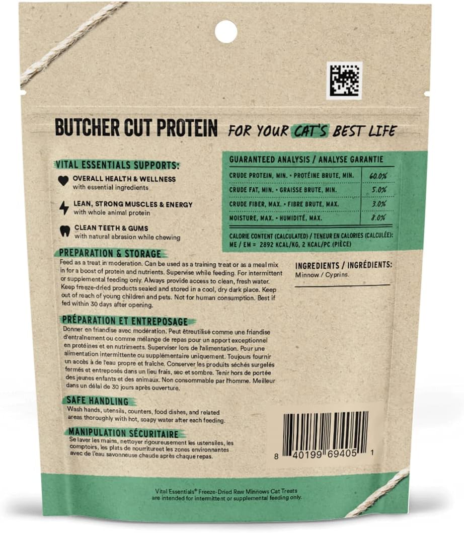 Vital Essentials Freeze Dried Raw Cat Treats, Minnows Treats, 0.5 oz
