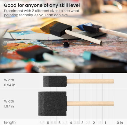 ARTEZA Foam Paint Brushes Set of 50, 1 and 2 Inch Sponge Paint Brushes with Wooden Handles, Craft Paint Brush Set for Acrylic Painting, Wood Staining, Varnish, and DIY Projects