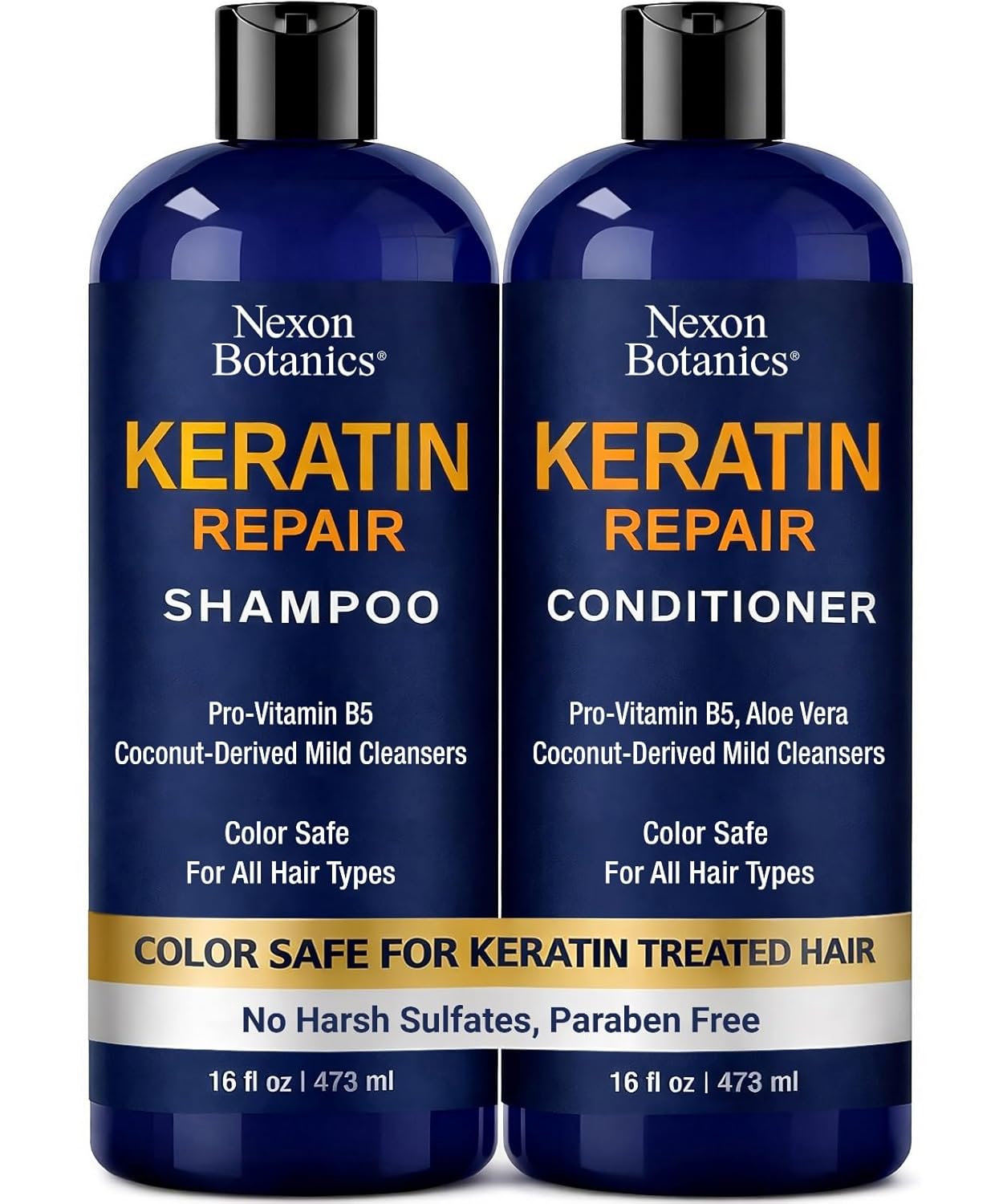 Keratin Shampoo and Conditioner Set 16 fl oz Each - Strengthening & Smoothing Care for Dry, Damaged, Frizzy or Keratin-Treated Hair - Color Protecting - Champu Cabello con Keratina - Nexon Botanics