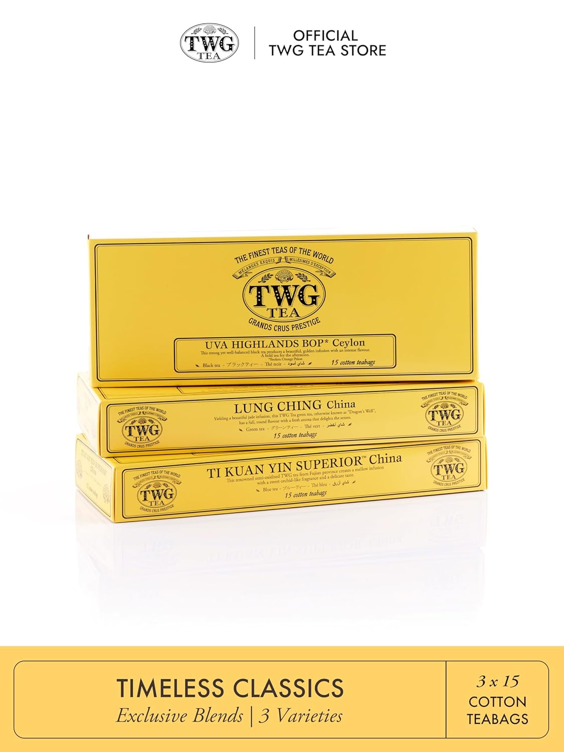TWG Tea | Timeless Classics Teabag Assortment | Black, Green & Oolong Tea |15 Hand Sewn Cotton Teabags | Gift Set
