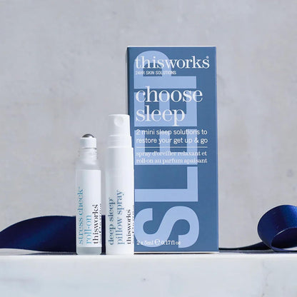 thisworks Choose Sleep Travel Kit, The Deep Sleep Pillow Mini Spray and Aromatherapeutic Roller Ball Infused with Eucalyptus, Frankincense & Lavender Essential Oils, 2x5ml
