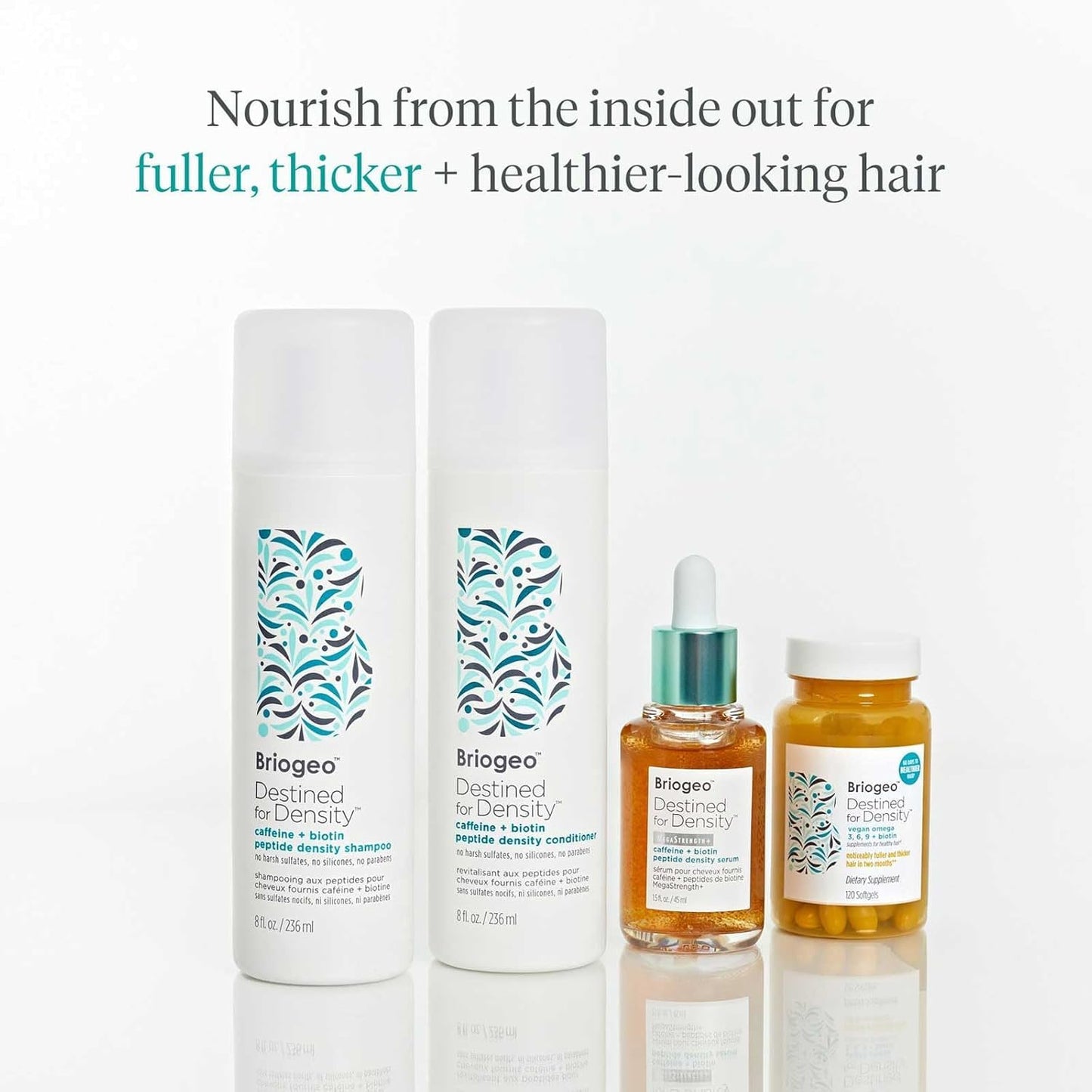 Briogeo Destined for Density Caffeine + Biotin Peptide Density Shampoo & Conditioner Duo | Increases Hair Thickness and Volume for Fine or Thinning Hair | Sulfate-Free | Vegan & Cruelty-Free
