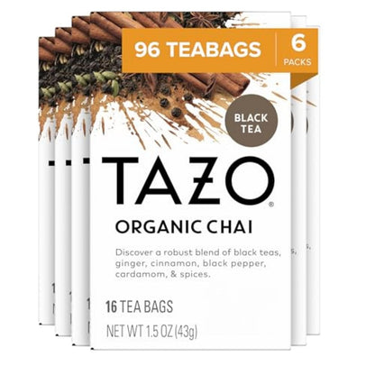 TAZO Organic Chai Black Tea Bags, Chai Tea, 96 Total Tea Bags (16ct - Pack of 6)