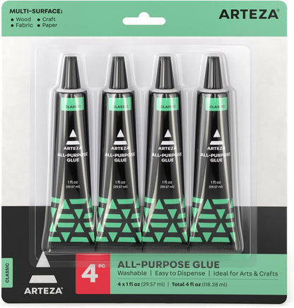 ARTEZA All-Purpose Craft Glue, 4-Pack, Fast-Drying Clear Glue for Crafts, Ideal for Wood, Fabric, Plastic, Glass, Metal, Ceramic, Jewelry, Model, Paper, Fabric Fusion and No Sew Projects