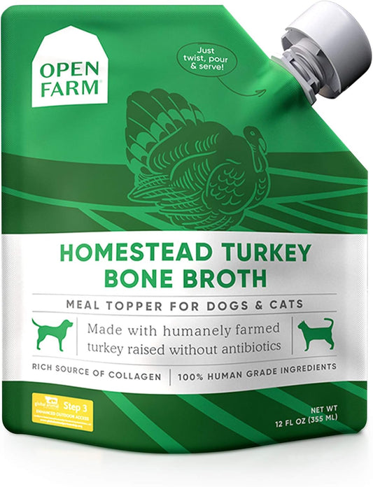 Open Farm Bone Broth, Food Topper for Both Dogs and Cats with Responsibly Sourced Meat and Superfoods Without Artificial Flavors or Preservatives, 12oz