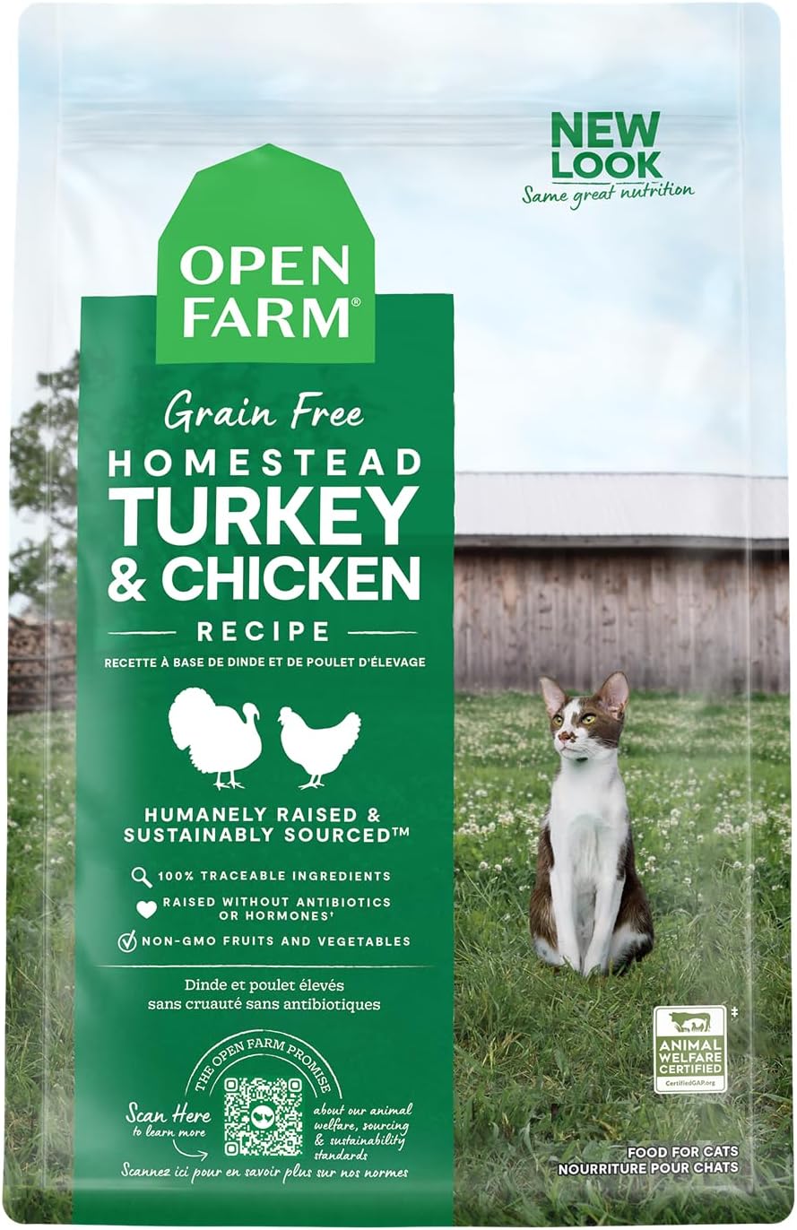 Open Farm Homestead Turkey & Chicken Grain-Free Dry Cat Food, Wild-Caught Fish Recipe with Non-GMO Superfoods and No Artificial Flavors or Preservatives, 2 lbs