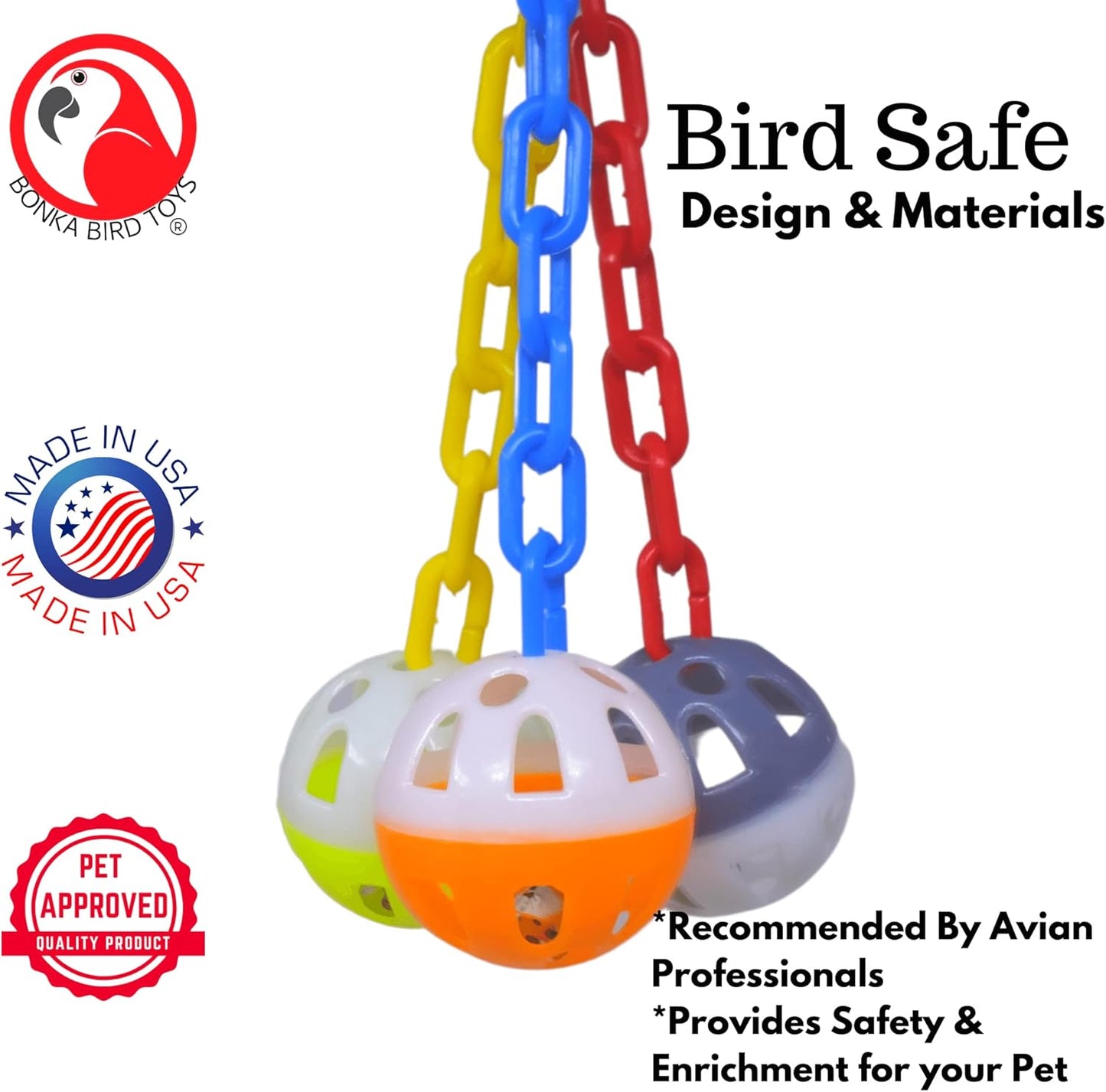 Bonka Bird Toys 1467 Ball Clanger Plastic Colorful Noisy Rattle Parrot Cage Toy Parrotlet, Parakeet, Budgie, and Similar Breeds