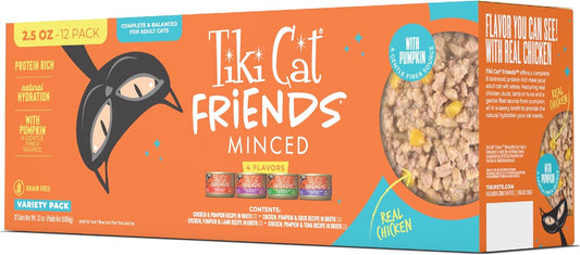 Tiki Cat Friends Chicken Variety Pack, High Protein & High Moisture Wet Cat Food for Adult Cats, 2.5 oz. Can (12 Count)
