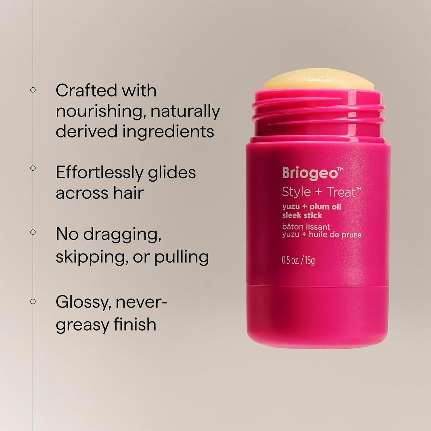 Briogeo Style + Treat Hair Styling Sleek Stick | Flyaway Control & Smooth Styles | Lightweight Finishing Balm | Silicone-Free | Vegan & Cruelty-Free | 0.5 oz