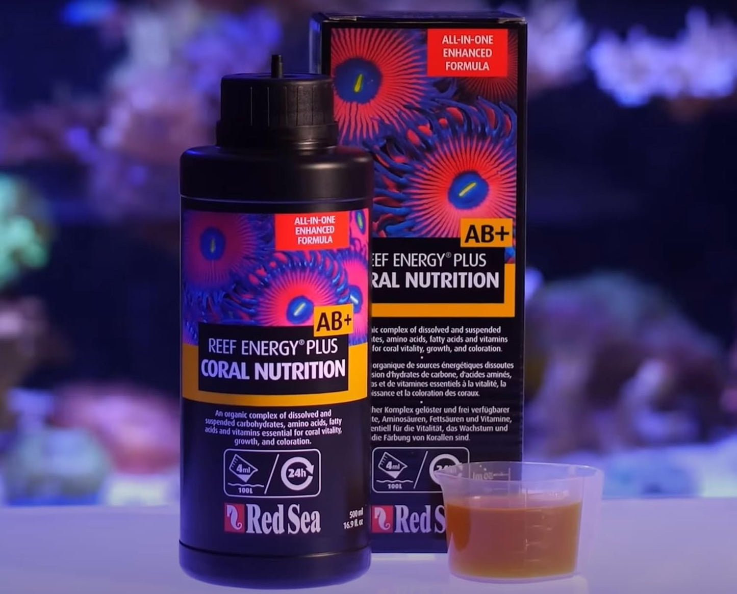 Red Sea Reef Energy Plus 250ml (AB+) All in One Coral Food for Saltwater Aquarium Marine Reef Tanks | Food for Soft, LPS, SPS, and Non-Photosynthetic Corals
