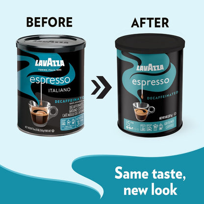 Lavazza Decaf Ground Espresso, Medium Roast, 8-Oz Cans (4 Pack) - Authentic Italian, Non GMO, Sweet & Fruity - Packaging May Vary