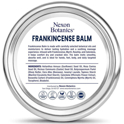 Frankincense Balm 2 fl oz - Soothing Muscle Comfort and Deep Hydration for Dry Skin with Myrrh, Calendula, Bisabolol, Rosehip & Vitamin E - Nexon Botanics