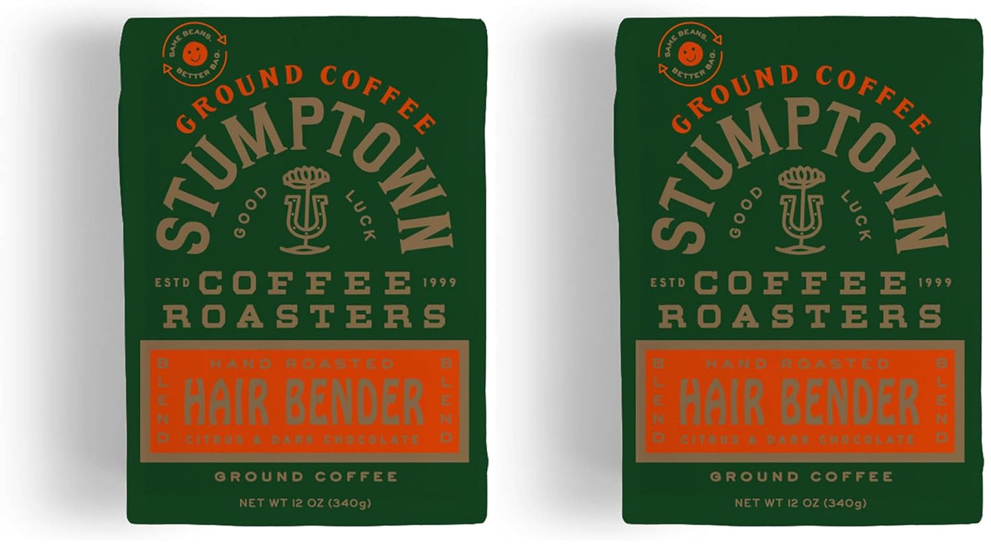 Stumptown Coffee Roasters, Medium Roast Ground Coffee - Hair Bender 12 Ounce Bag, Flavor Notes of Citrus and Dark Chocolate (Pack of 2)