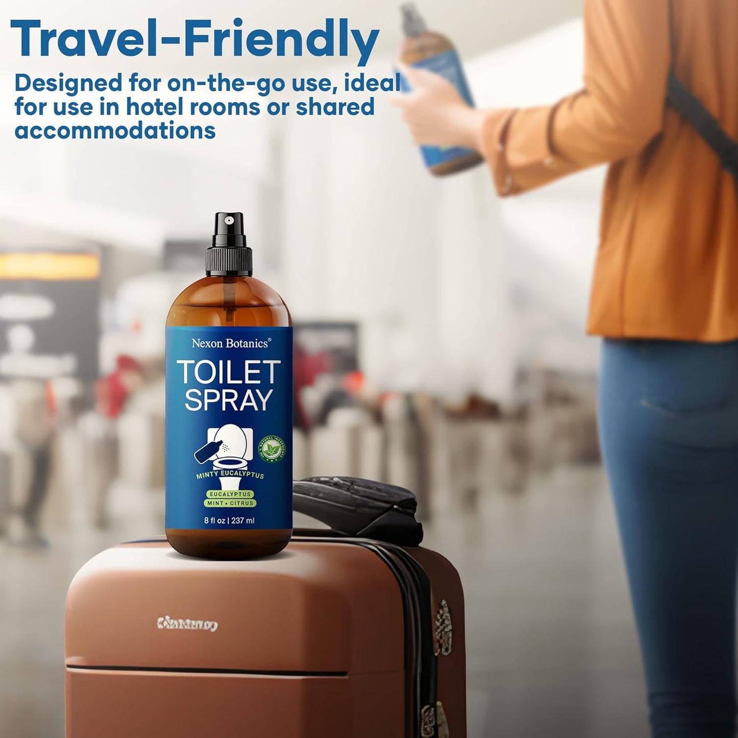 Minty Eucalyptus Toilet Spray 8 fl oz - Bathroom Air Freshener Spray and Travel Size - Eucalyptus, Mint, and Citrus - Nexon Botanics