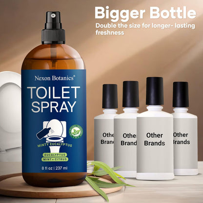 Minty Eucalyptus Toilet Spray 8 fl oz - Bathroom Air Freshener Spray and Travel Size - Eucalyptus, Mint, and Citrus - Nexon Botanics