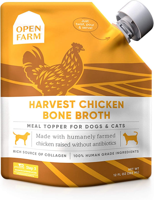 Open Farm, Chicken Bone Broth, Food Topper for Both Dogs and Cats with Responsibly Sourced Meat and Superfoods Without Artificial Flavors or Preservatives, 12oz
