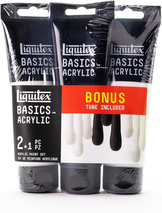Liquitex Basics Acrylic Paint Set, 3 x 118ml (4-oz.) Tube Paint Set, Two White & One Black