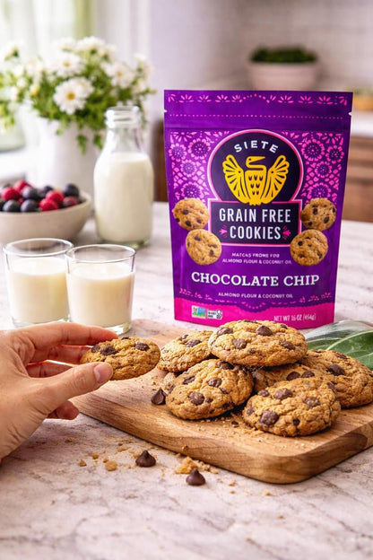 Siete Grain Free Cookies Mexican Vanilla Chocolate Chip – Gluten Free Vegan Cookies – Almond Flour Cookies with Coconut Oil – Dairy Free, Paleo Friendly Snack – 16 oz